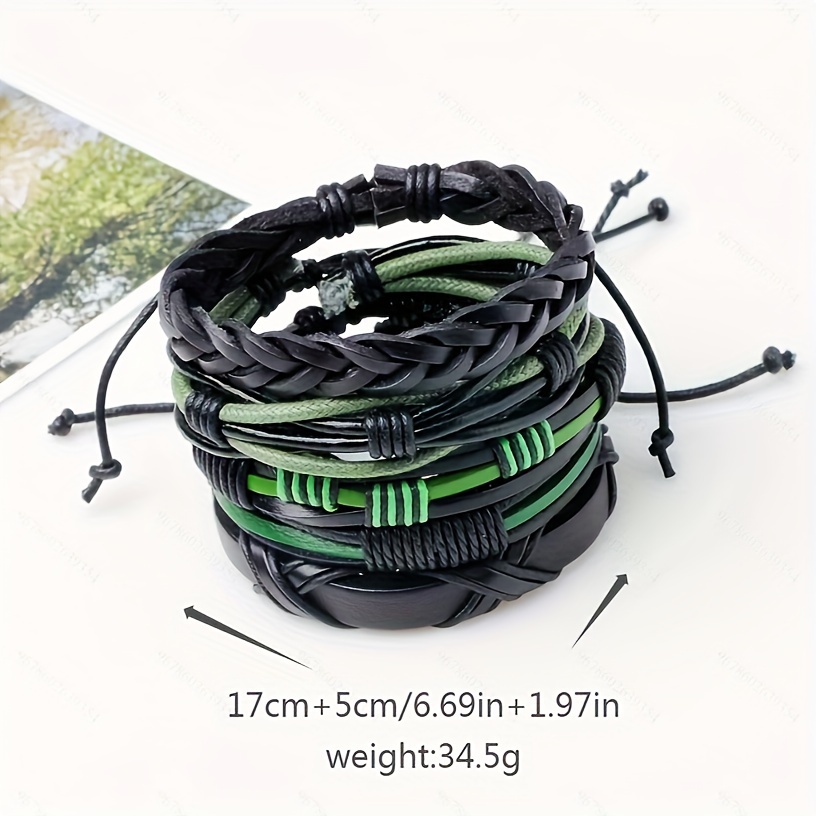 Retro Woven Pu Leather Bracelets Set For Men